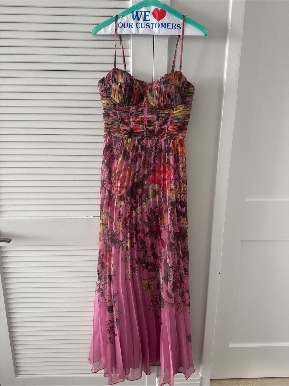 Aqua Pink Floral Ruched Bust Maxi Dress